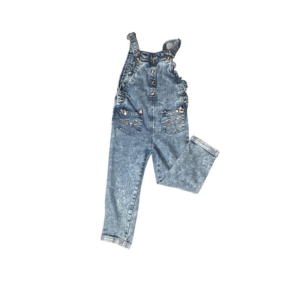 Denim Overalls Cat details girls size     6